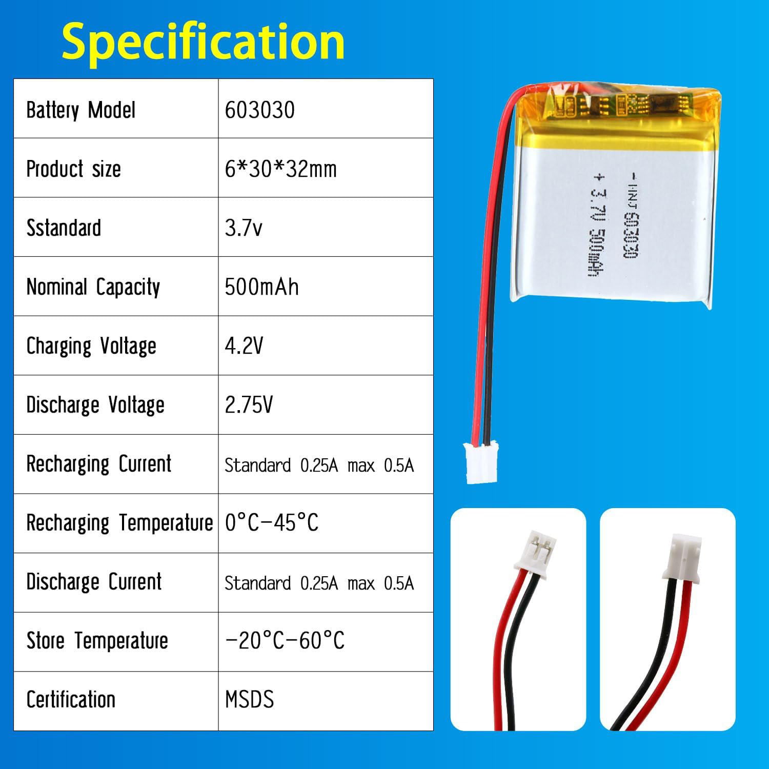 3.7V Li-ion Battery 500mAh,3.7V Li-ion Battery 500mAh,LiPo Battery & Lithium Polymer Battery Manufacturer | Honyjor