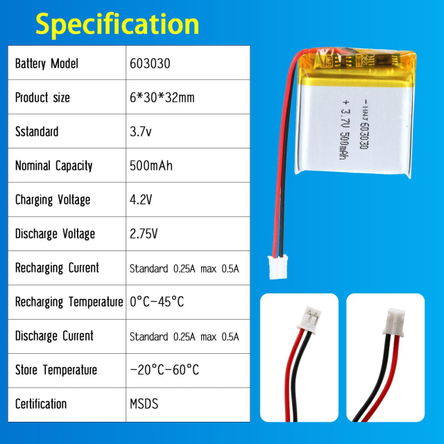 3.7V Li-ion Battery 500mAh,3.7V Li-ion Battery 500mAh,LiPo Battery & Lithium Polymer Battery Manufacturer | Honyjor