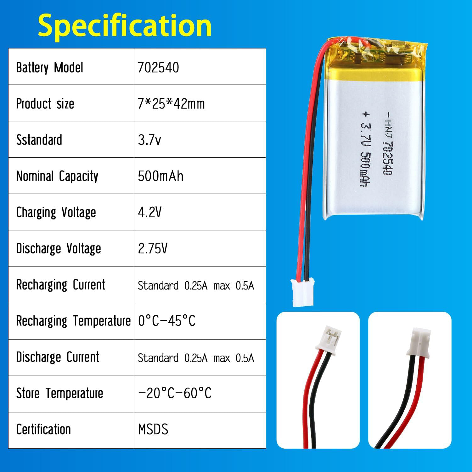 3.7V Li-ion Battery 500mAh,3.7V Li-ion Battery 500mAh,LiPo Battery & Lithium Polymer Battery Manufacturer | Honyjor