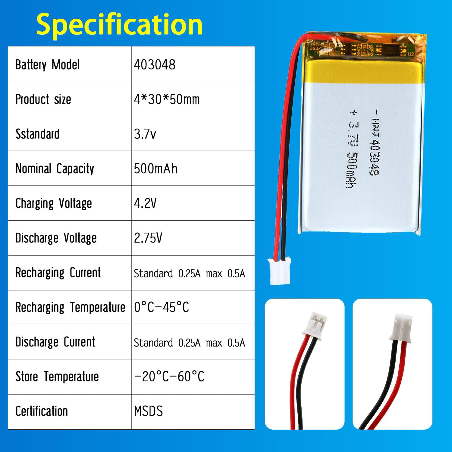 3.7V Li-ion Battery 500mAh,3.7V Li-ion Battery 500mAh,LiPo Battery & Lithium Polymer Battery Manufacturer | Honyjor
