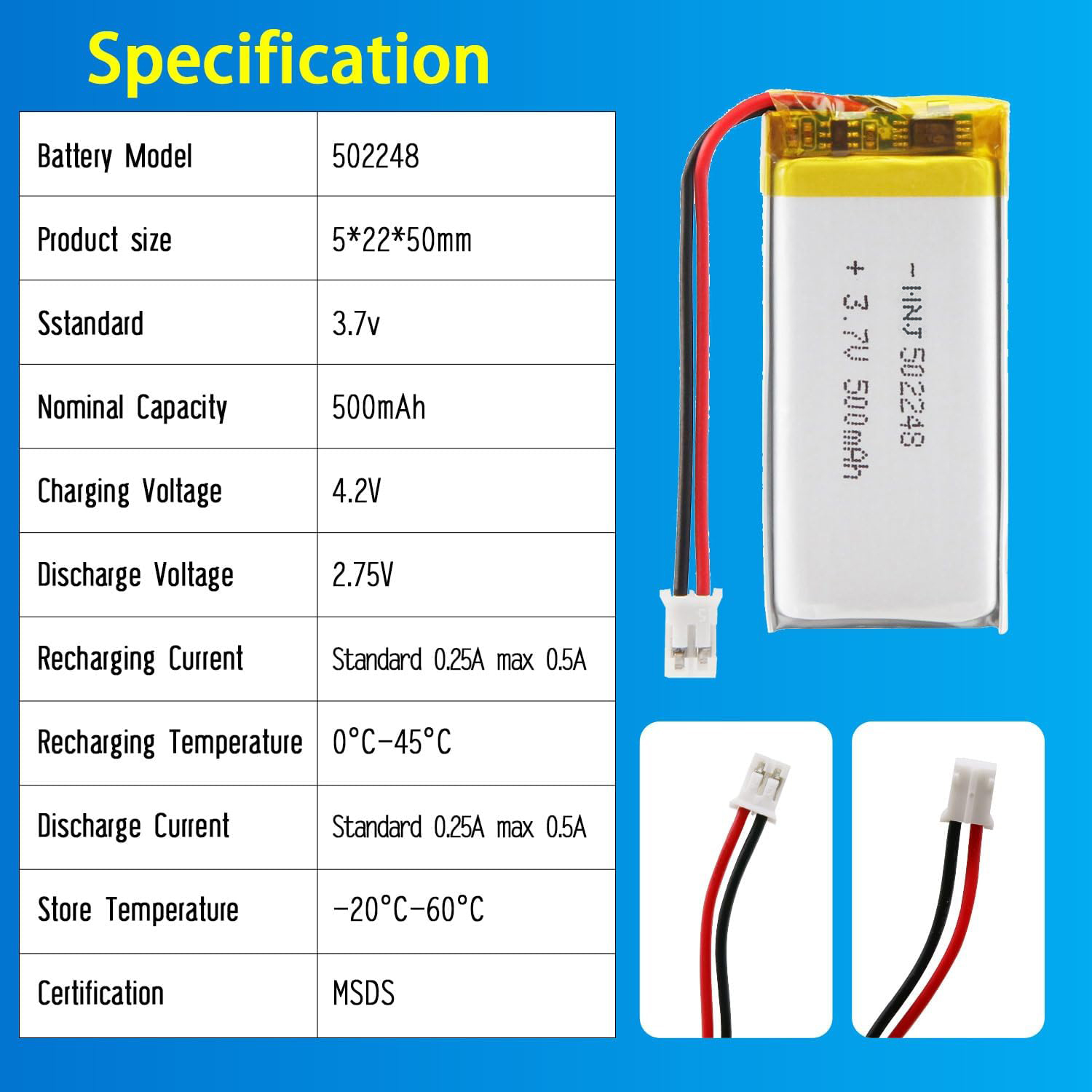 3.7V Li-ion Battery 500mAh,3.7V Li-ion Battery 500mAh,LiPo Battery & Lithium Polymer Battery Manufacturer | Honyjor
