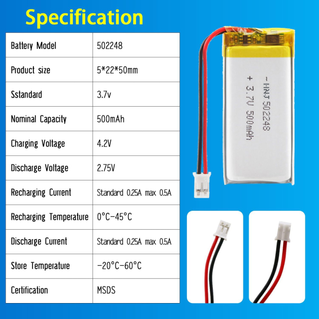 3.7V Li-ion Battery 500mAh,3.7V Li-ion Battery 500mAh,LiPo Battery & Lithium Polymer Battery Manufacturer | Honyjor