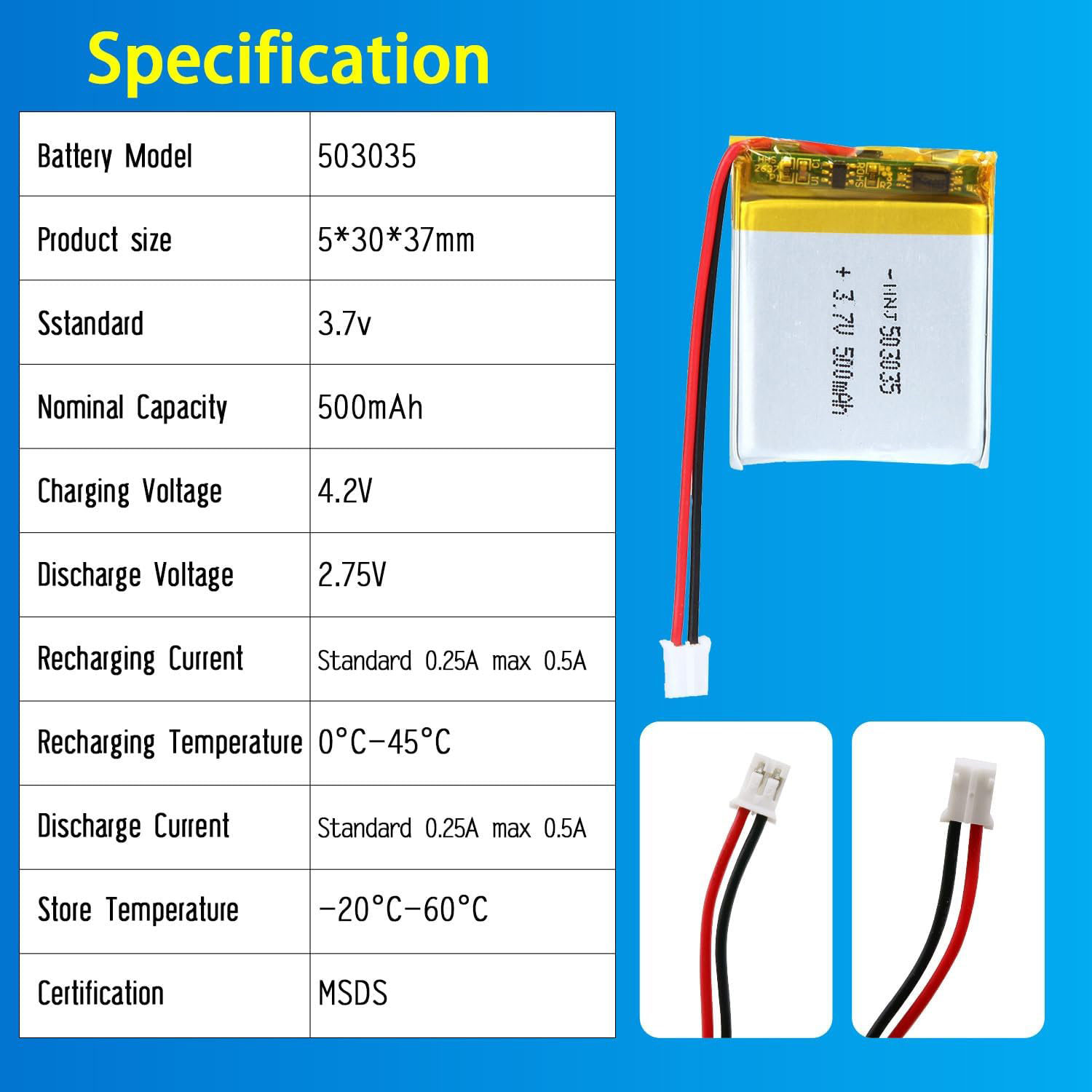 3.7V Li-ion Battery 500mAh,3.7V Li-ion Battery 500mAh,LiPo Battery & Lithium Polymer Battery Manufacturer | Honyjor