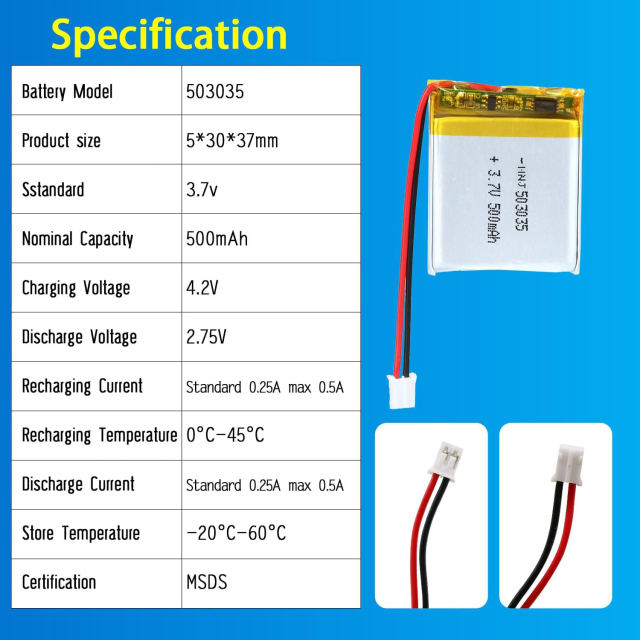 3.7V Li-ion Battery 500mAh,3.7V Li-ion Battery 500mAh,LiPo Battery & Lithium Polymer Battery Manufacturer | Honyjor