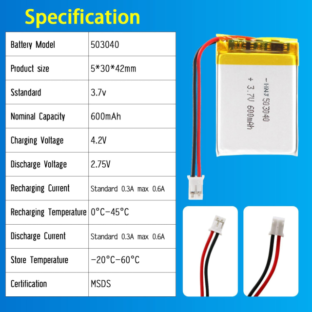 3.7V Li-ion Battery 600mAh,3.7V Li-ion Battery 600mah,LiPo Battery & Lithium Polymer Battery Manufacturer | Honyjor