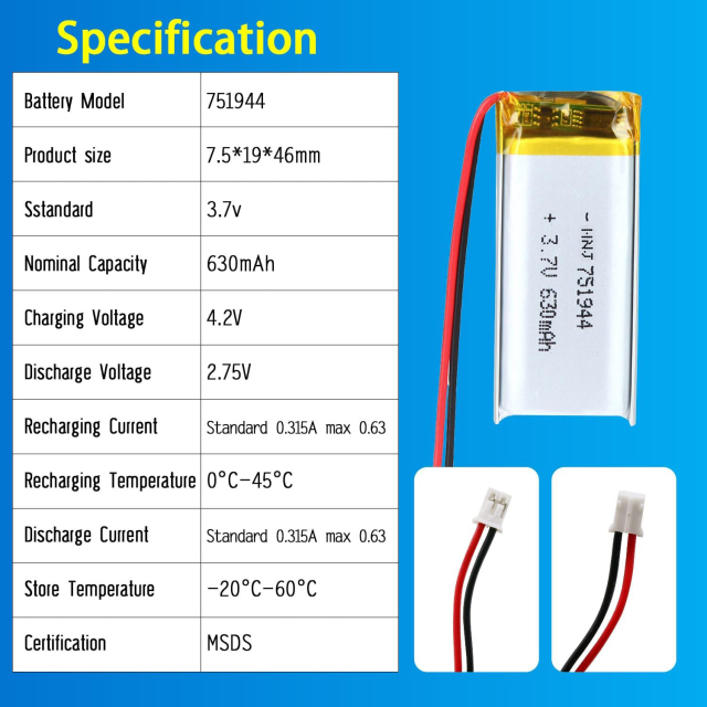 3.7V Li-ion Battery 630mAh,3.7V Li-ion Battery 630mAh,LiPo Battery & Lithium Polymer Battery Manufacturer | Honyjor
