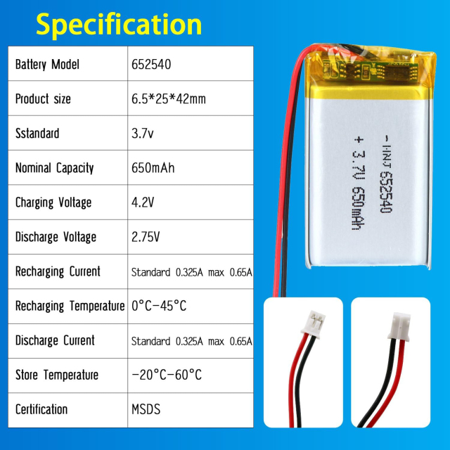 3.7V Li-ion Battery 650mAh,3.7V Li-ion Battery 650mAh,LiPo Battery & Lithium Polymer Battery Manufacturer | Honyjor