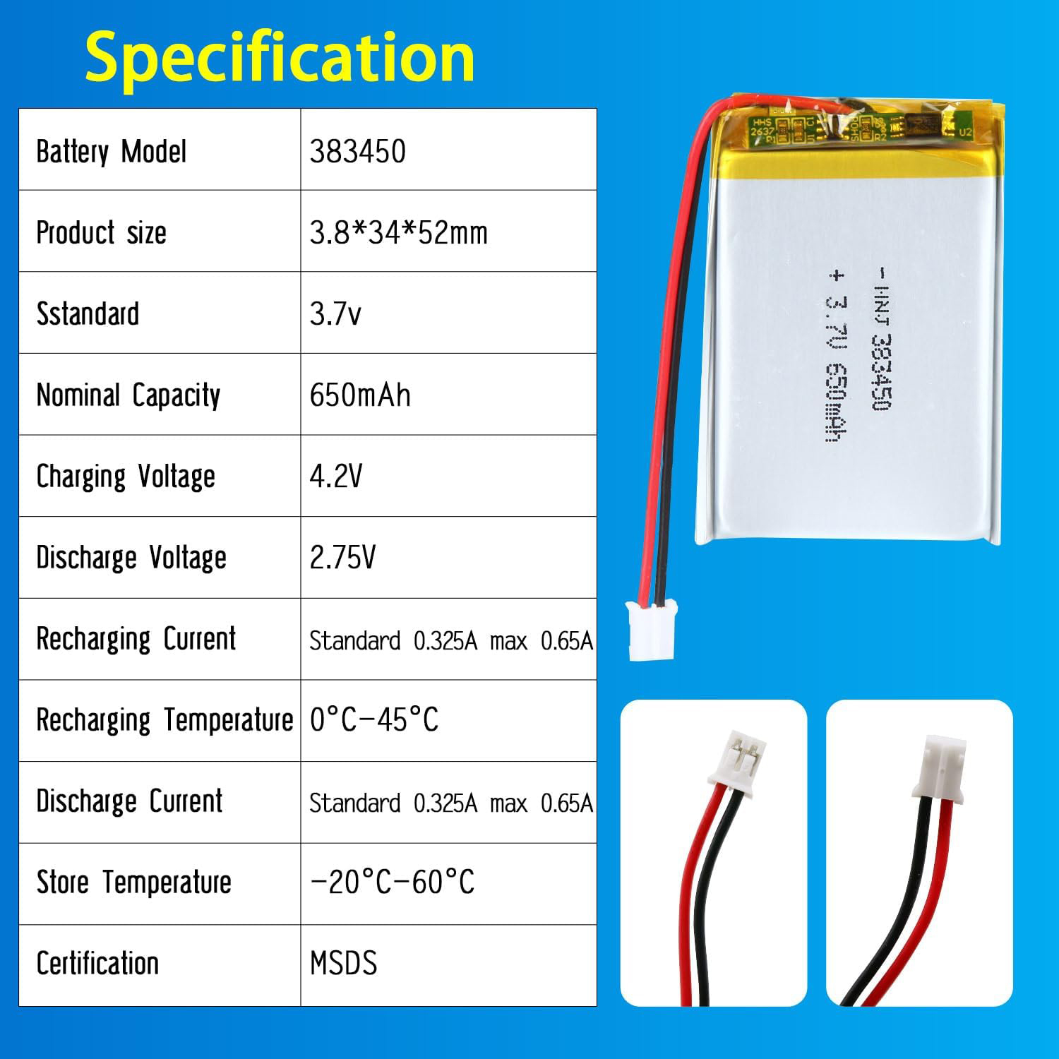 3.7V Li-ion Battery 650mAh,3.7V Li-ion Battery 650mAh,LiPo Battery & Lithium Polymer Battery Manufacturer | Honyjor