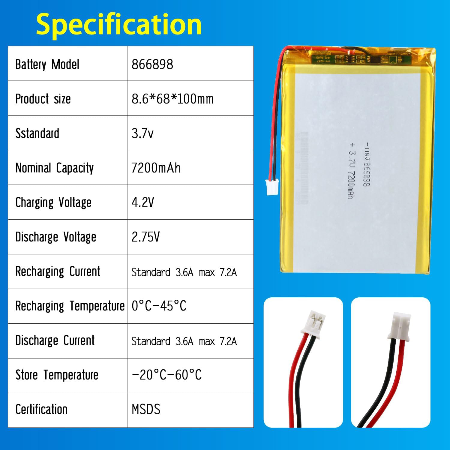 3.7V Li-ion Battery 7200mAh,3.7V Li-ion Battery 7200mAh,LiPo Battery & Lithium Polymer Battery Manufacturer | Honyjor