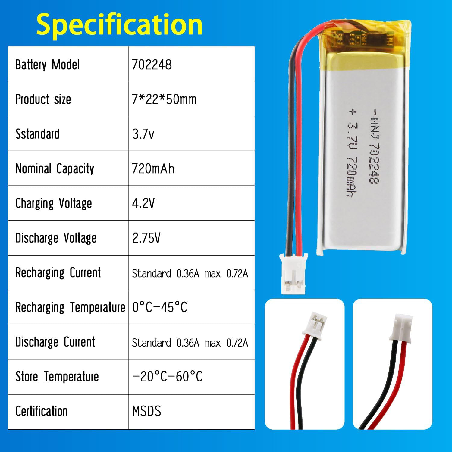 3.7V Li-ion Battery 720mAh,3.7V Li-ion Battery 720mAh,LiPo Battery & Lithium Polymer Battery Manufacturer | Honyjor