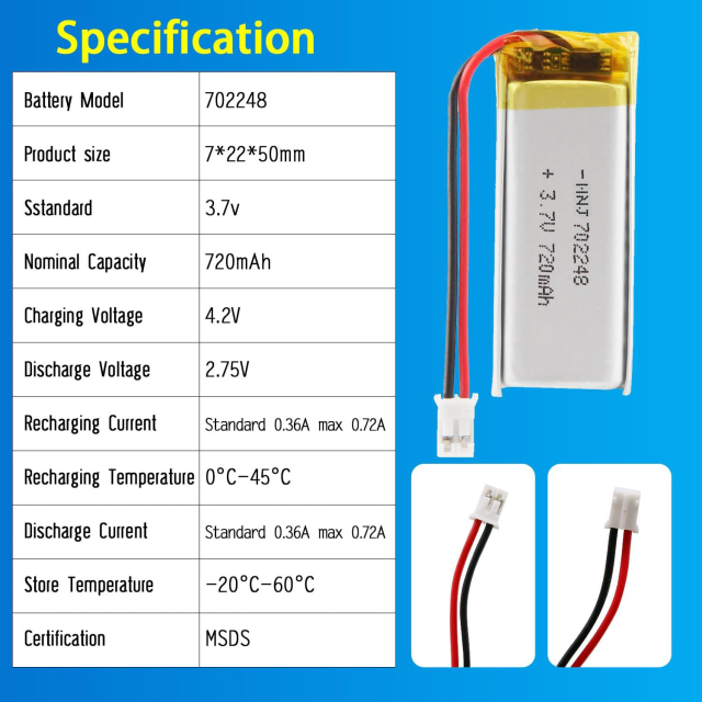 3.7V Li-ion Battery 720mAh,3.7V Li-ion Battery 720mAh,LiPo Battery & Lithium Polymer Battery Manufacturer | Honyjor