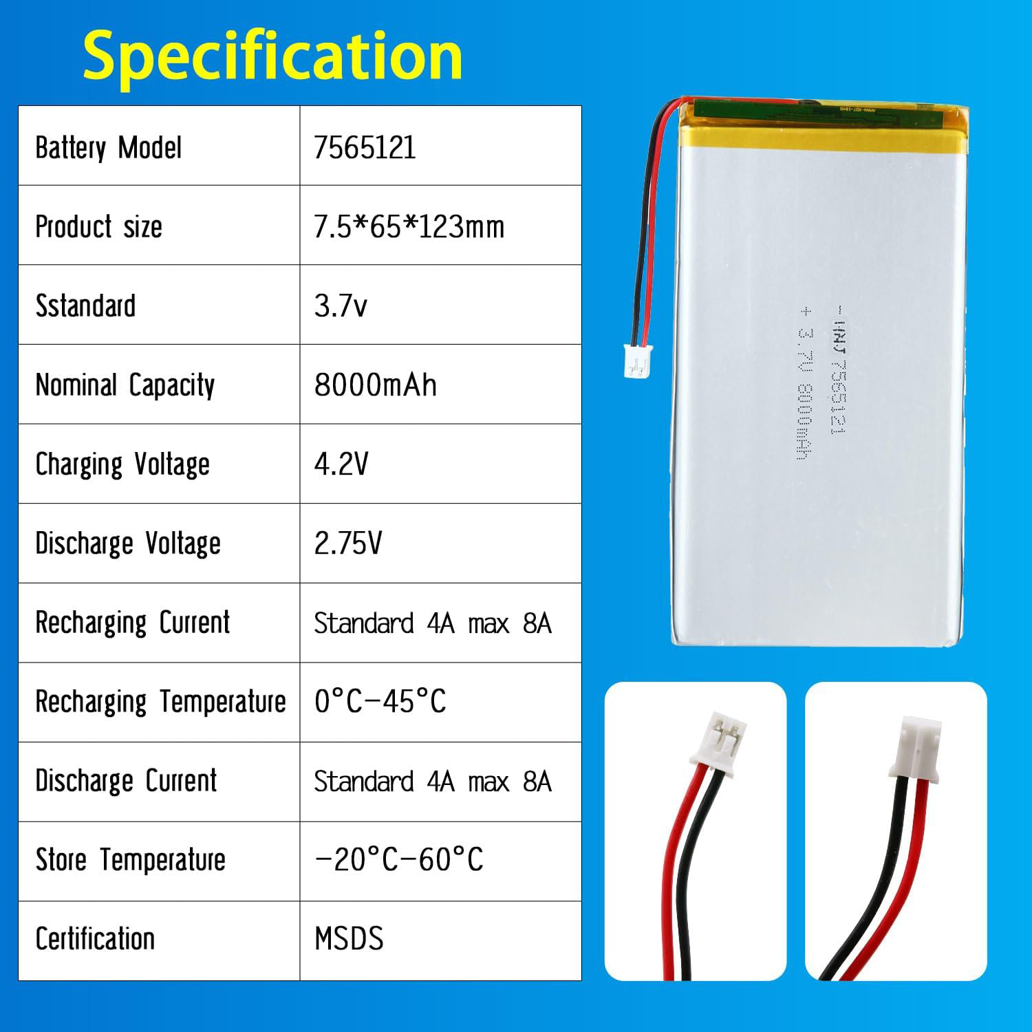 3.7V Li-ion Battery 8000mAh,3.7V Li-ion Battery 8000mAh,LiPo Battery & Lithium Polymer Battery Manufacturer | Honyjor