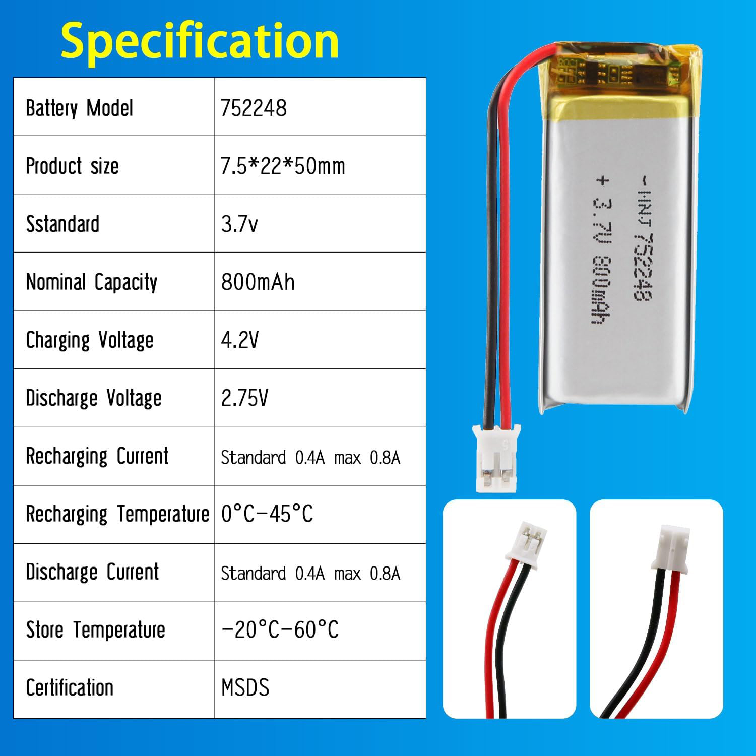 3.7V Li-ion Battery 800mAh,3.7V Li-ion Battery 800mAh,LiPo Battery & Lithium Polymer Battery Manufacturer | Honyjor