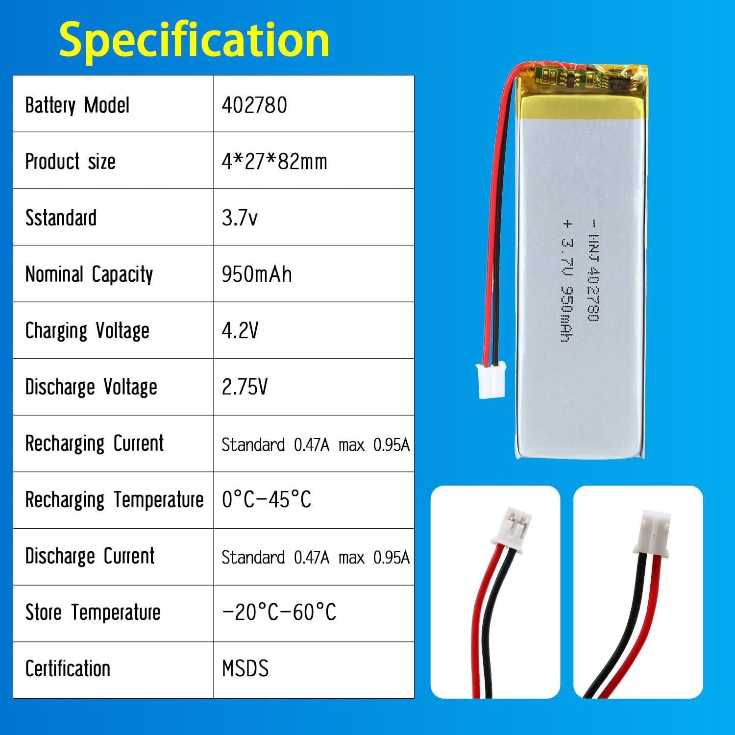 3.7V Li-ion Battery 950mAh,3.7V Li-ion Battery 950mAh,LiPo Battery & Lithium Polymer Battery Manufacturer | Honyjor