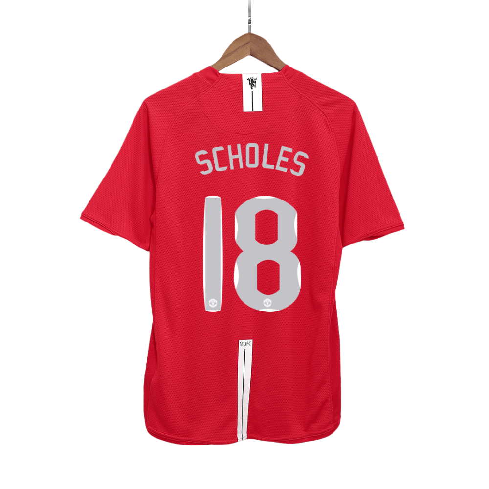Vintage Soccer Jersey SCHOLES #18 Manchester United Home 2007/08 - UCL Final