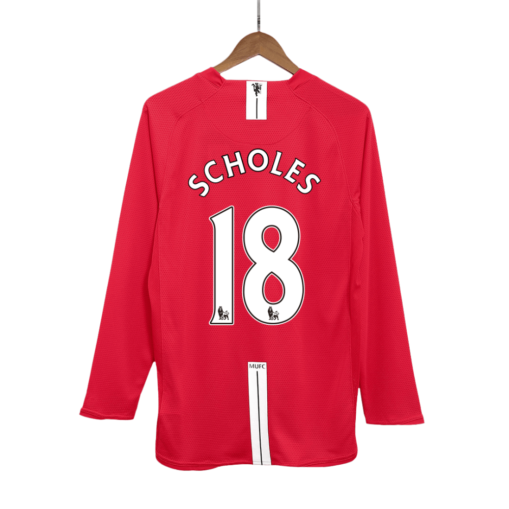 Vintage Soccer Jersey SCHOLES #18 Manchester United Home Long Sleeve 2007/08