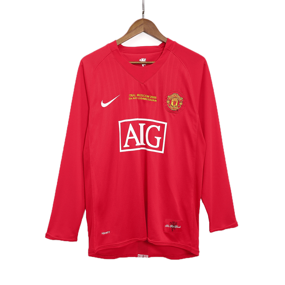 Vintage Soccer Jersey SCHOLES #18 Manchester United Home Long Sleeve 2007/08 - UCL Final