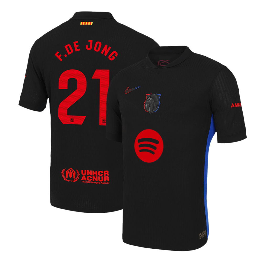 F.DE JONG #21 Barcelona Away Authentic Soccer Jersey - Spotify Logo Without Text