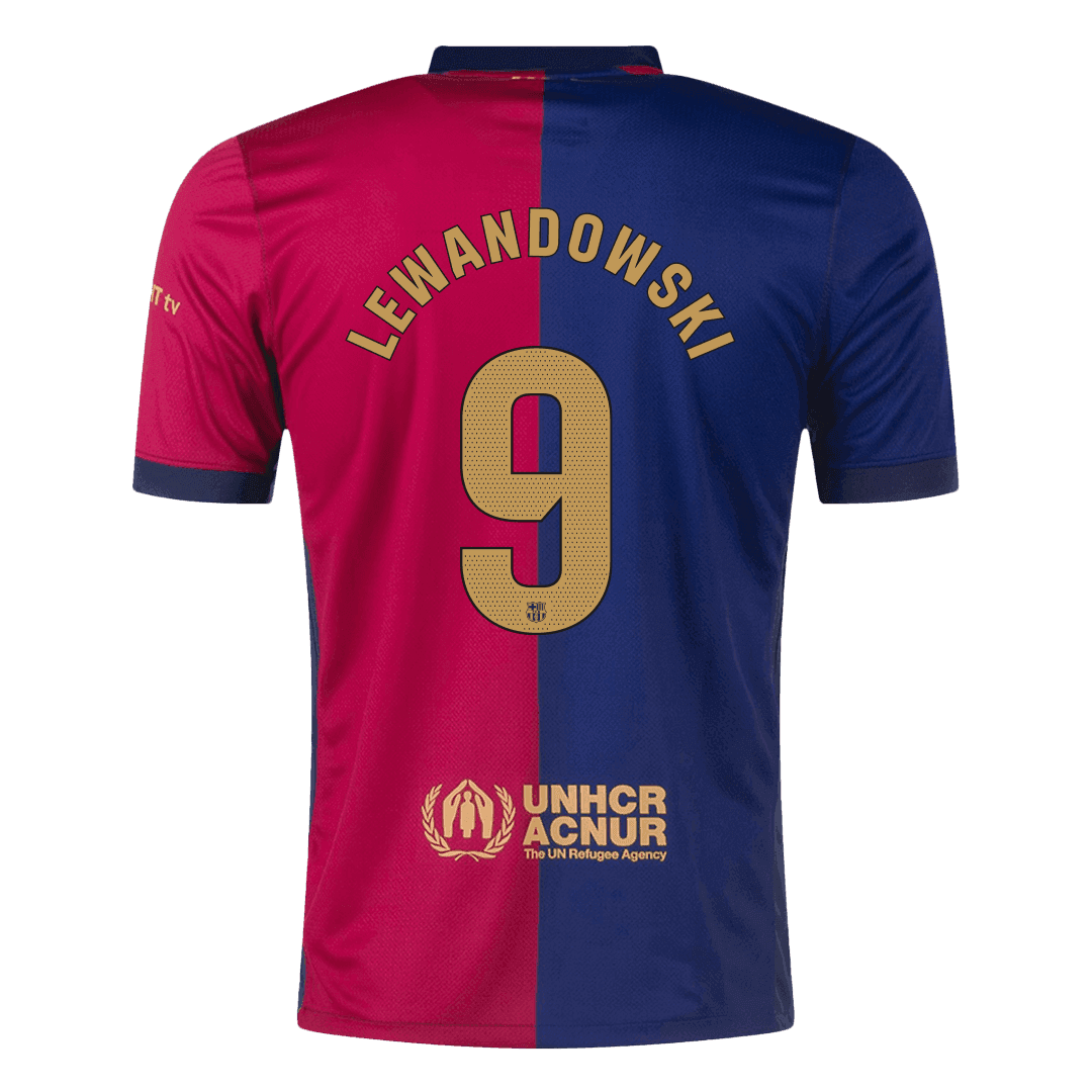 LEWANDOWSKI #9 Barcelona Home Soccer Jersey - Spotify Logo Without Text