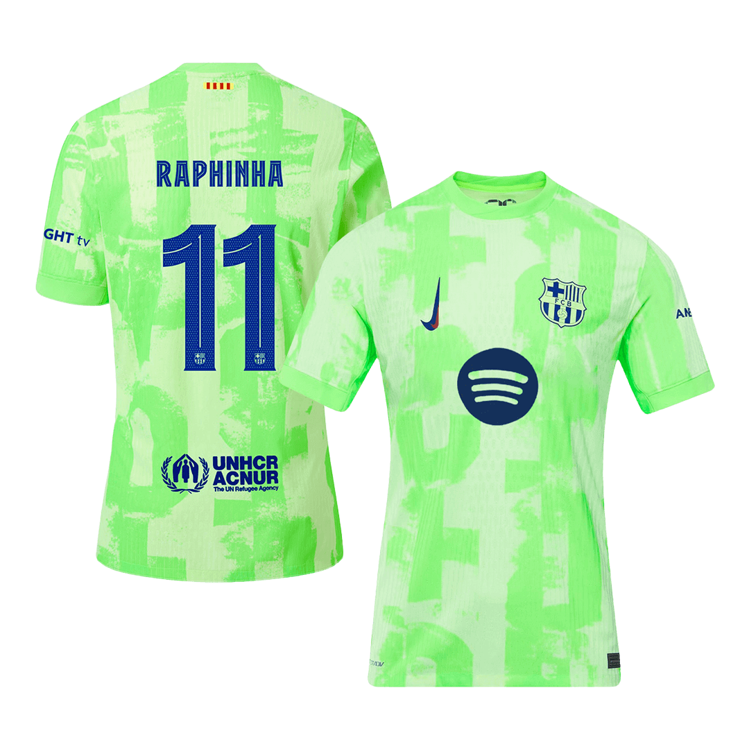 RAPHINHA #11 Barcelona Third Away Authentic Soccer Jersey - UCL（Spotify Logo Without Text）