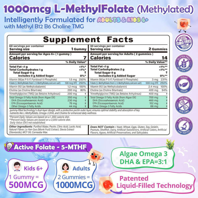 1000mcg L-Methylfolate Gummies Methyl B12 Gummies,MY SHOP,1000mcg L-Methylfolate Gummies Methyl B12 Gummies