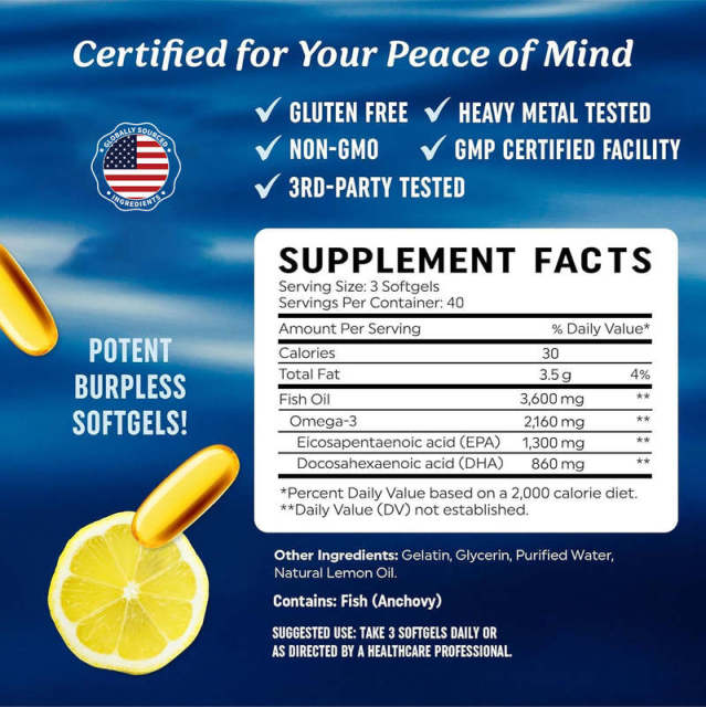 Triple Strength Omega-3 Fish Oil Softgels Supplement,MY SHOP,Omega 3 Fish Oil - Triple Strength cGMP OEM Supplement