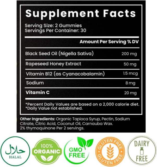 Black Seed & Honey 2% Thymoquinone Halal Gummies,MY SHOP,Black Seed & Honey 2% Thymoquinone Halal Gummies