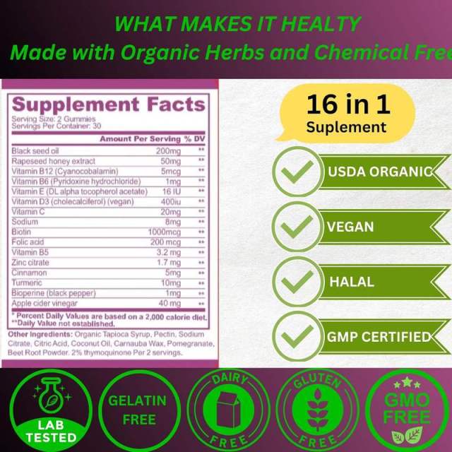 16-in-1 Black Seed Oil Honey Turmeric Organic Gummies,MY SHOP,16-in-1 Black Seed Oil Honey Turmeric Organic Gummies