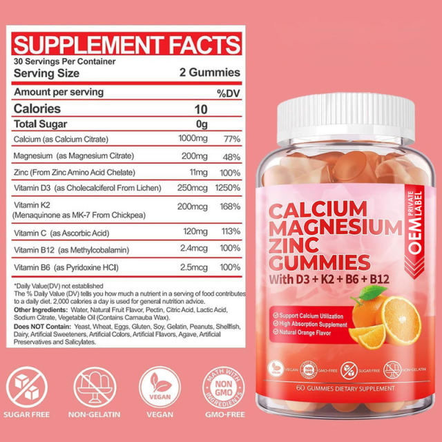Calcium Magnesium Zinc with D3 K2 B6 B12 Gummies,MY SHOP,Calcium Magnesium Zinc with D3 K2 B6 B12 Gummies