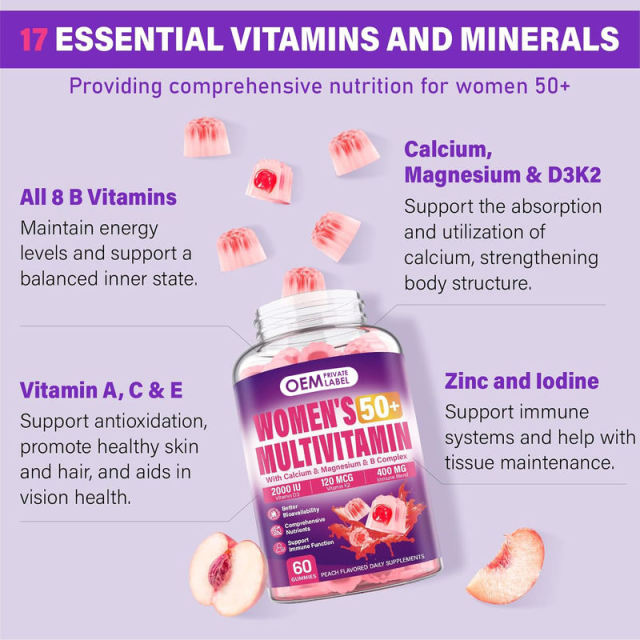 Women's 50+ Multivitamin Peach Flavor Gummies,MY SHOP,Women's 50+ Multivitamin Peach Flavor Gummies