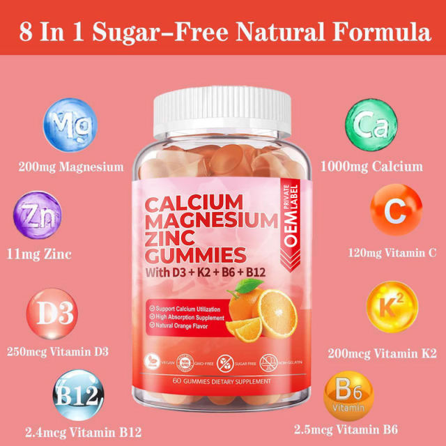 Calcium Magnesium Zinc with D3 K2 B6 B12 Gummies,MY SHOP,Calcium Magnesium Zinc with D3 K2 B6 B12 Gummies