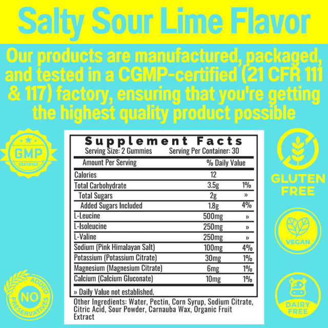 Salty Sour Lime BCAA Electrolytes Recovery Gummies,MY SHOP,Salty Sour Lime BCAA Electrolytes Recovery Gummies