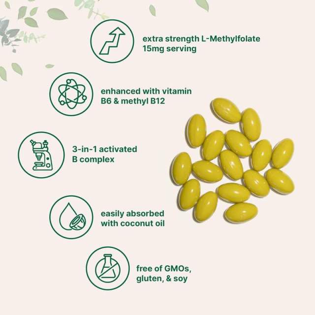 L-Methylfolate 15mg Softgels with B12 & B6  Supplement,MY SHOP,L-Methylfolate 15mg Softgels with B12 & B6  Supplement