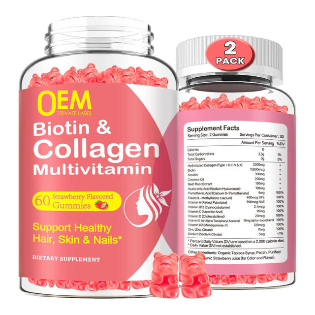 Biotin & Collagen Multivitamin Gummies Strawberry Flavor Hair Skin Nails Support 60 Count (2 Pack),MY SHOP,Biotin & Collagen Multivitamin Gummies Strawberry Flavor Hair Skin Nails Support 60 Count (2 Pack)
