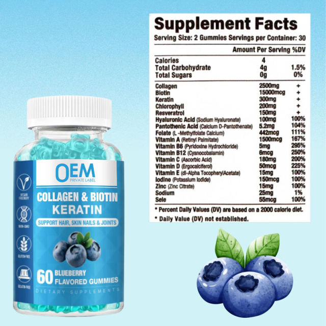 Collagen Biotin Keratin Gummies Blueberry Flavor Vegan Hair Growth Nail Strength Skin Glow Joint Support 60 Gummies,MY SHOP,Collagen Biotin Keratin Gummies Blueberry Flavor Vegan Hair Growth Nail Strength Skin Glow Joint Support 60 Gummies