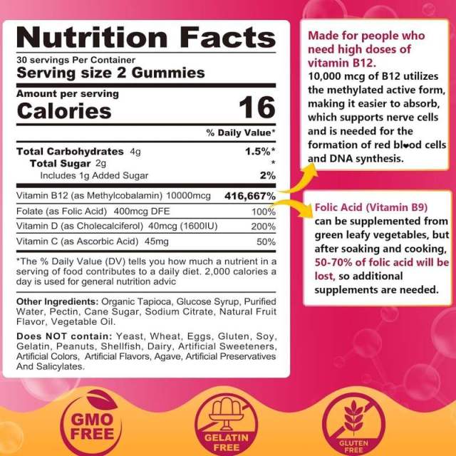 Vitamin B12 Gummies 10000mcg Methylcobalamin Form Pineapple Flavor Energy Support 60 Gummies,MY SHOP,Vitamin B12 Gummies 10000mcg Methylcobalamin Form Pineapple Flavor Energy Support 60 Gummies
