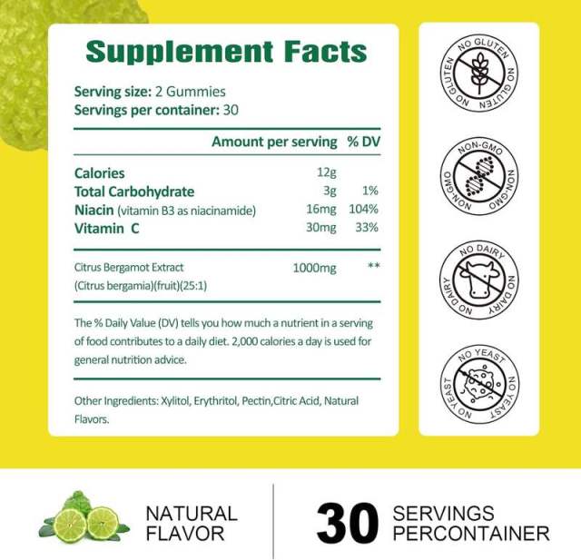 Citrus Bergamot Cholesterol Gummies 25:1 Extract Healthy Metabolism Antioxidant Support 60 Count,MY SHOP,Citrus Bergamot Cholesterol Gummies 25:1 Extract Healthy Metabolism Antioxidant Support 60 Count