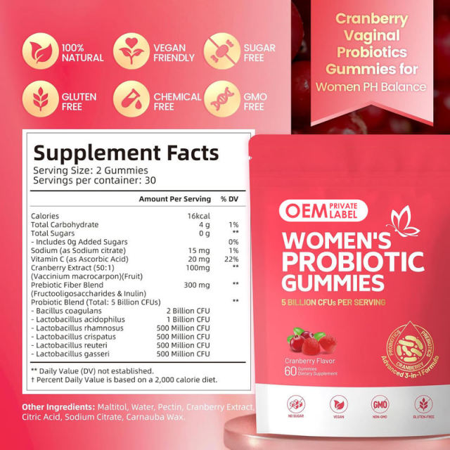 Women's Probiotic Gummies 3-in-1 Formula Probiotics Prebiotics Cranberry 5 Billion CFUs No Sugar Vegan 60 Count,MY SHOP,Women's Probiotic Gummies 3-in-1 Formula Probiotics Prebiotics Cranberry 5 Billion CFUs No Sugar Vegan 60 Count