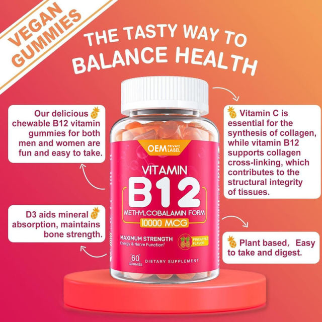 Vitamin B12 Gummies 10000mcg Methylcobalamin Form Pineapple Flavor Energy Support 60 Gummies,MY SHOP,Vitamin B12 Gummies 10000mcg Methylcobalamin Form Pineapple Flavor Energy Support 60 Gummies