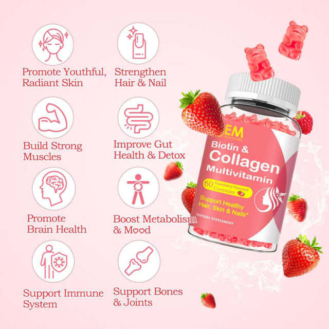 Biotin & Collagen Multivitamin Gummies Strawberry Flavor Hair Skin Nails Support 60 Count (2 Pack),MY SHOP,Biotin & Collagen Multivitamin Gummies Strawberry Flavor Hair Skin Nails Support 60 Count (2 Pack)