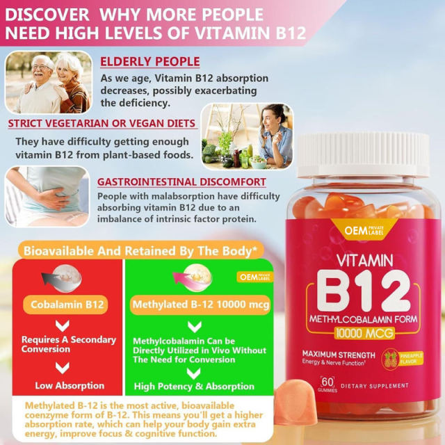Vitamin B12 Gummies 10000mcg Methylcobalamin Form Pineapple Flavor Energy Support 60 Gummies,MY SHOP,Vitamin B12 Gummies 10000mcg Methylcobalamin Form Pineapple Flavor Energy Support 60 Gummies