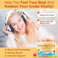 Vitamin D3 + K2 Gummies with B6 B9 Methyl B12 Vitamin E Zinc Sugar Free Peach Flavor 60 Gummies,MY SHOP,Vitamin D3 + K2 Gummies with B6 B9 Methyl B12 Vitamin E Zinc Sugar Free Peach Flavor 60 Gummies
