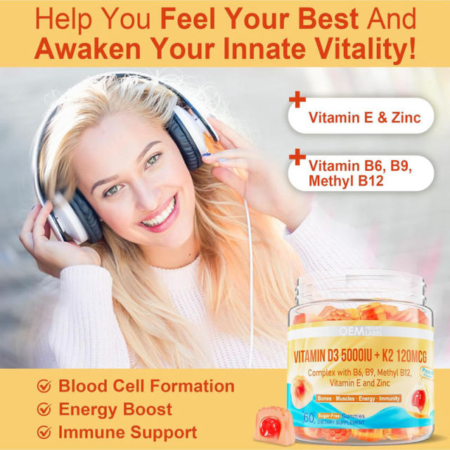 Vitamin D3 + K2 Gummies with B6 B9 Methyl B12 Vitamin E Zinc Sugar Free Peach Flavor 60 Gummies,MY SHOP,Vitamin D3 + K2 Gummies with B6 B9 Methyl B12 Vitamin E Zinc Sugar Free Peach Flavor 60 Gummies