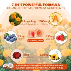 Lutein & Zeaxanthin Gummies with Astaxanthin Bilberry Extract Vitamin A C E Sugar Free Cranberry Flavor 60 Count,MY SHOP,Lutein & Zeaxanthin Gummies with Astaxanthin Bilberry Extract Vitamin A C E Sugar Free Cranberry Flavor 60 Count