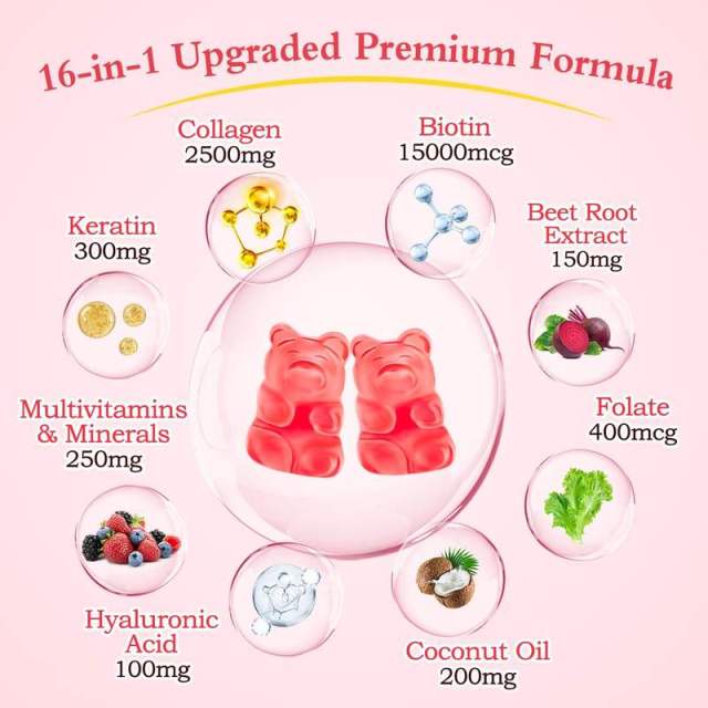 Biotin & Collagen Multivitamin Gummies Strawberry Flavor Hair Skin Nails Support 60 Count (2 Pack),MY SHOP,Biotin & Collagen Multivitamin Gummies Strawberry Flavor Hair Skin Nails Support 60 Count (2 Pack)