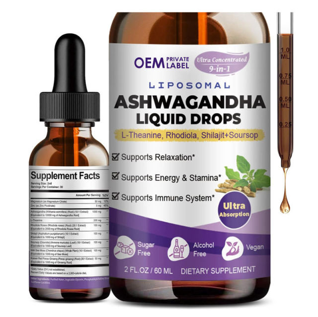 Private Label Liposomal Ashwagandha 9-in-1 Liquid Drops 2 fl oz with L-Theanine & Rhodiola,MY SHOP,Private Label Liposomal Ashwagandha 9-in-1 Liquid Drops 2 fl oz with L-Theanine & Rhodiola
