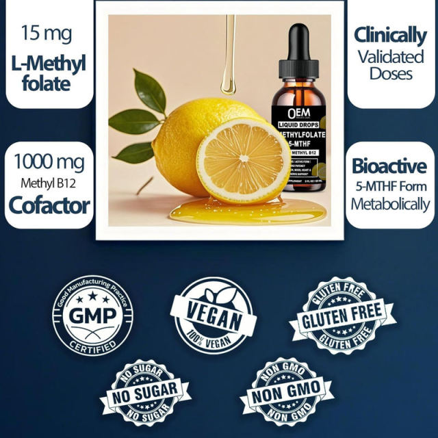 Private Label L-Methylfolate (5-MTHF) Plus Methyl B12 Liquid Drops 15mg ...