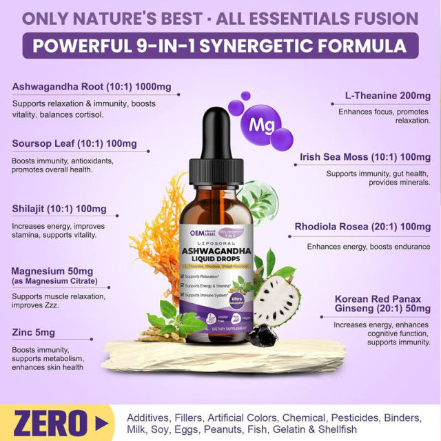 Private Label Liposomal Ashwagandha 9-in-1 Liquid Drops 2 fl oz with L-Theanine & Rhodiola,MY SHOP,Private Label Liposomal Ashwagandha 9-in-1 Liquid Drops 2 fl oz with L-Theanine & Rhodiola