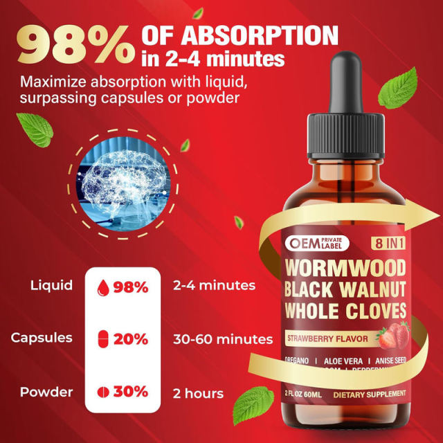 Wormwood Black Walnut Clove Liquid Drops 8 in 1 Herbal Complex Strawberry Flavor,MY SHOP,Wormwood Black Walnut Clove Liquid Drops 8 in 1 Herbal Complex Strawberry Flavor