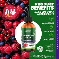 Private Label Vitamin B12 Liquid Drops 59ml (2 fl oz) Wild Berry Flavor for Kids & Adults,MY SHOP,Private Label Vitamin B12 Liquid Drops 59ml (2 fl oz) Wild Berry Flavor for Kids & Adults